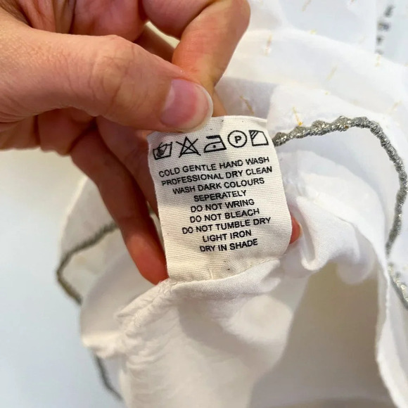 FLANNEL White Cotton Ruffled Tassle Tie Bohemian Cottagecore Designer Mini Dress - Picture 5 of 9